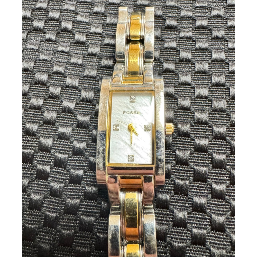 Fossil Women ES-9717 Dress Diamond Accent Two Tone 16mm Quartz Analog Watch 7"